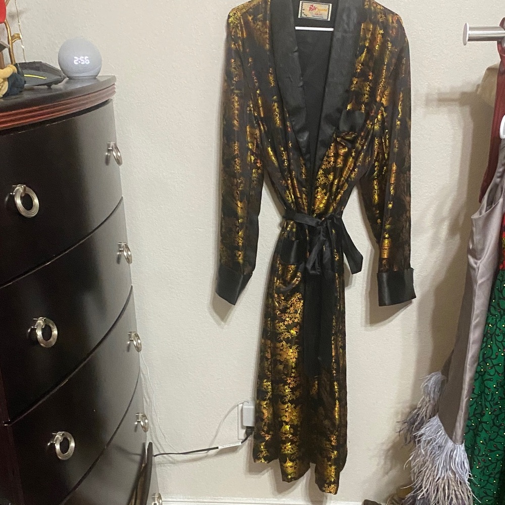 Vintage Elegant Black and Gold Men's Robe brand is Solz Squirrel